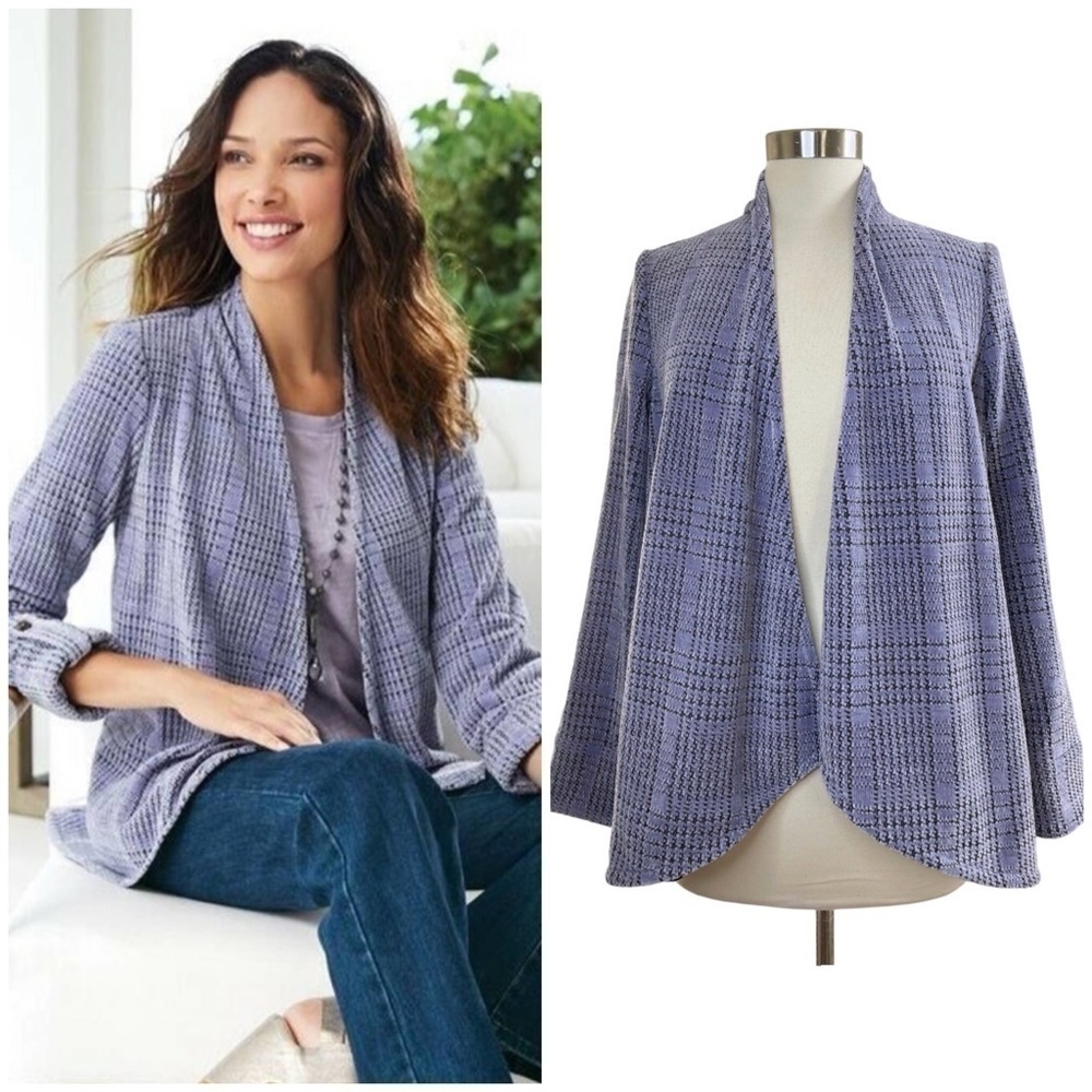 SOFT SURROUNDINGS Warwick Plaid Sweater Blazer size M